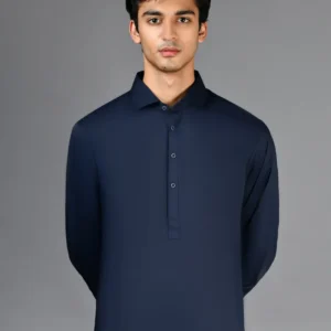 Navy Blue Blended Casual Kameez Shalwar