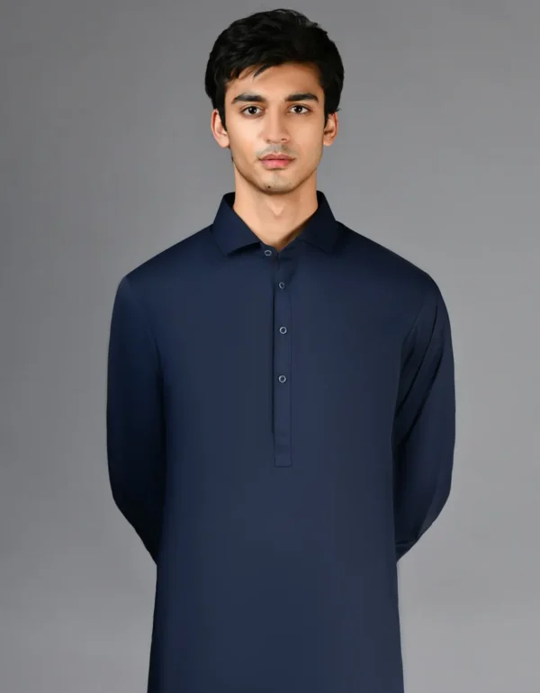 Navy Blue Blended Casual Kameez Shalwar