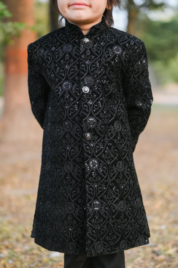 VELVET MESURI BLACK SHERWANI 2