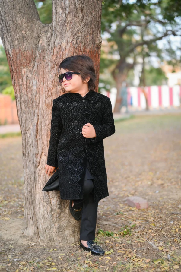 VELVET MESURI BLACK SHERWANI 3
