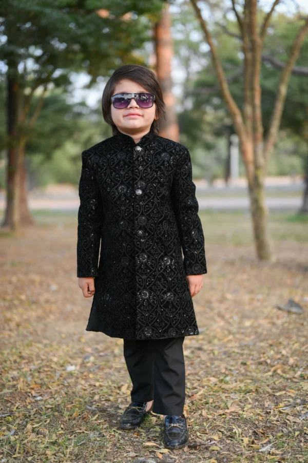 VELVET MESURI BLACK SHERWANI 4