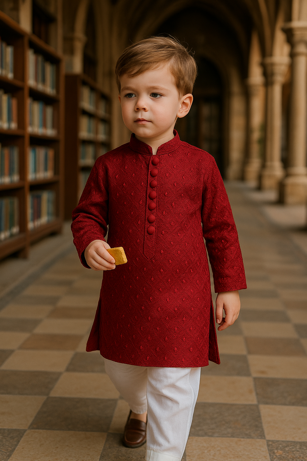maroon chiken kurta